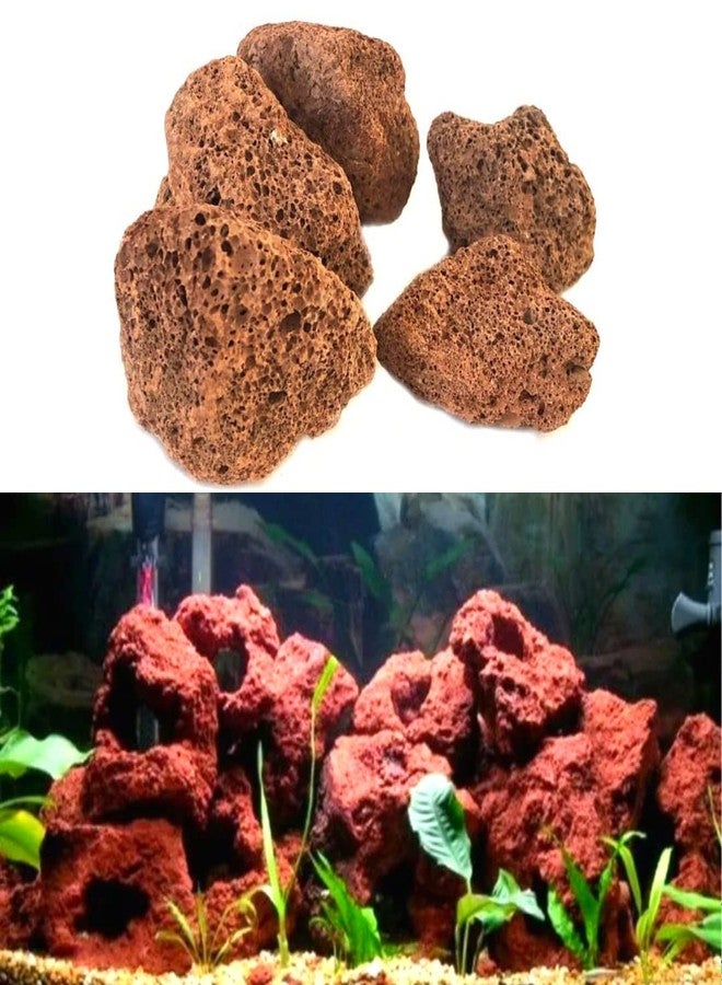 VAYINATO® Red Lava Rock Stone Lava Stone 1 Kg (10-15 Cm) Aquarium Tank, Decorative Pebbles Flower Pots, Decoration Stones for Succulents, Vases - Indoor Outdoor Plants Pots, Garden by Petzlifeworld - Image 1